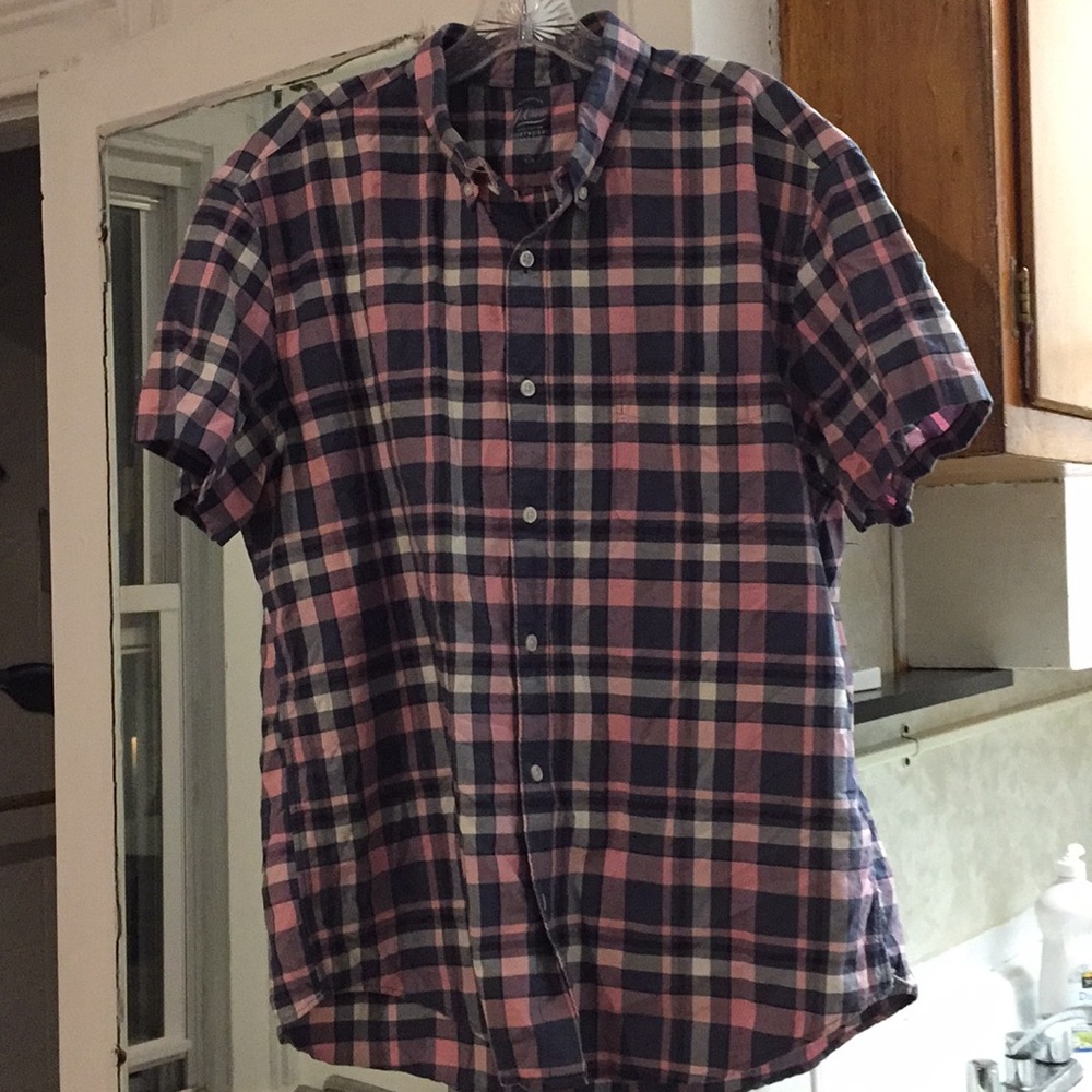 J.Crew cotton short sleeve button down pink/blue